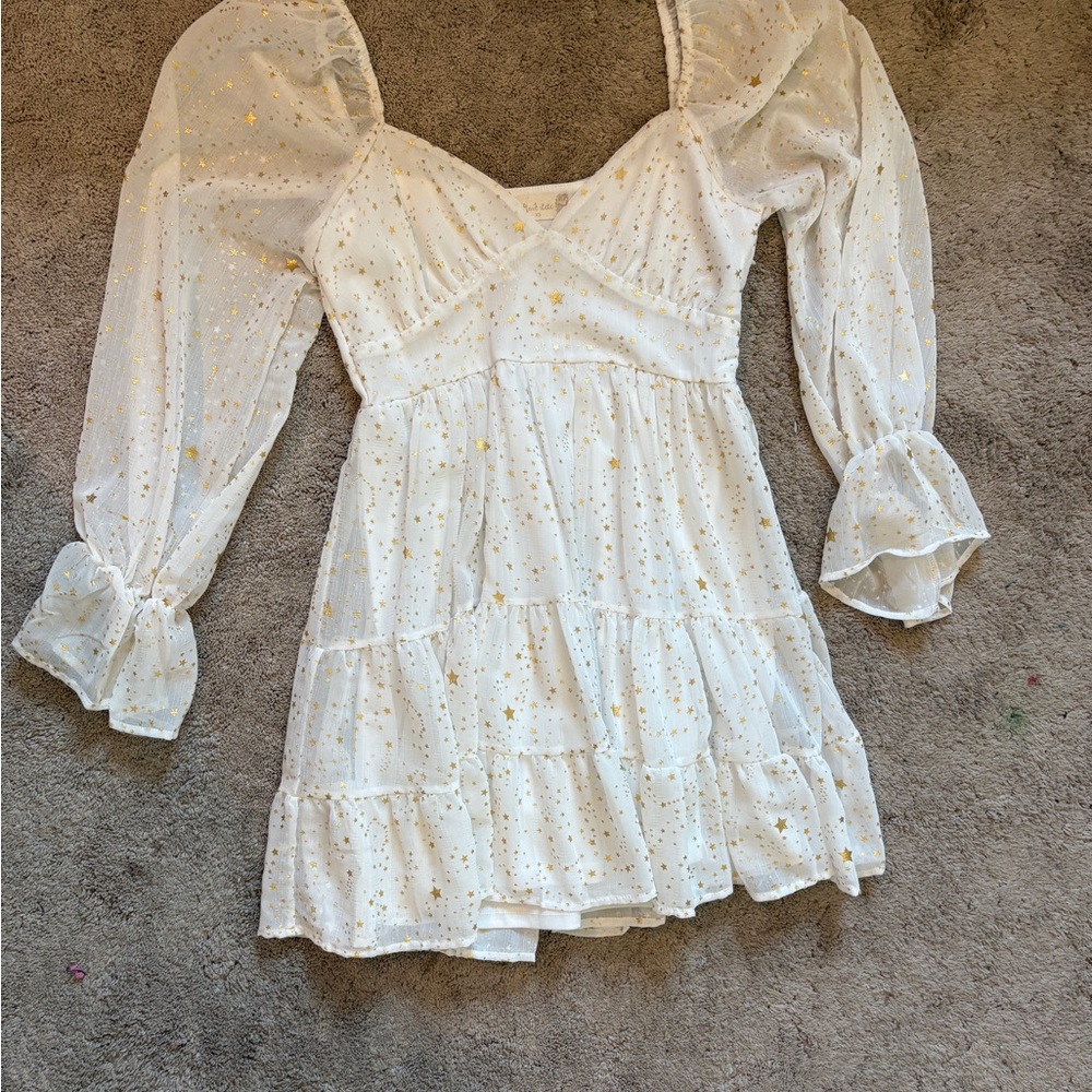 Elegant White and Gold Women's Dress